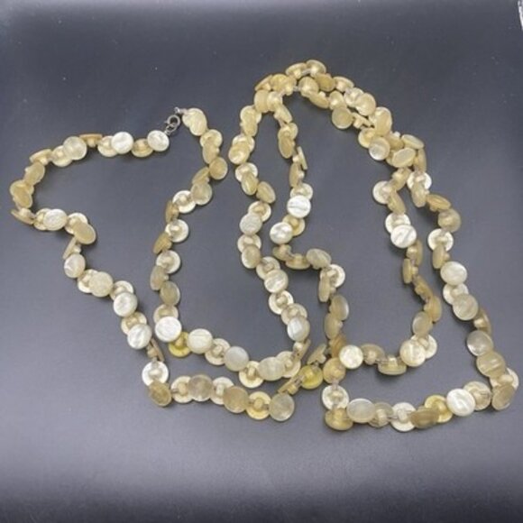 Vtg 54" Mother of Pearl 11 mm Button Necklace Natural Handmade Boho Folk Art - Picture 2 of 6